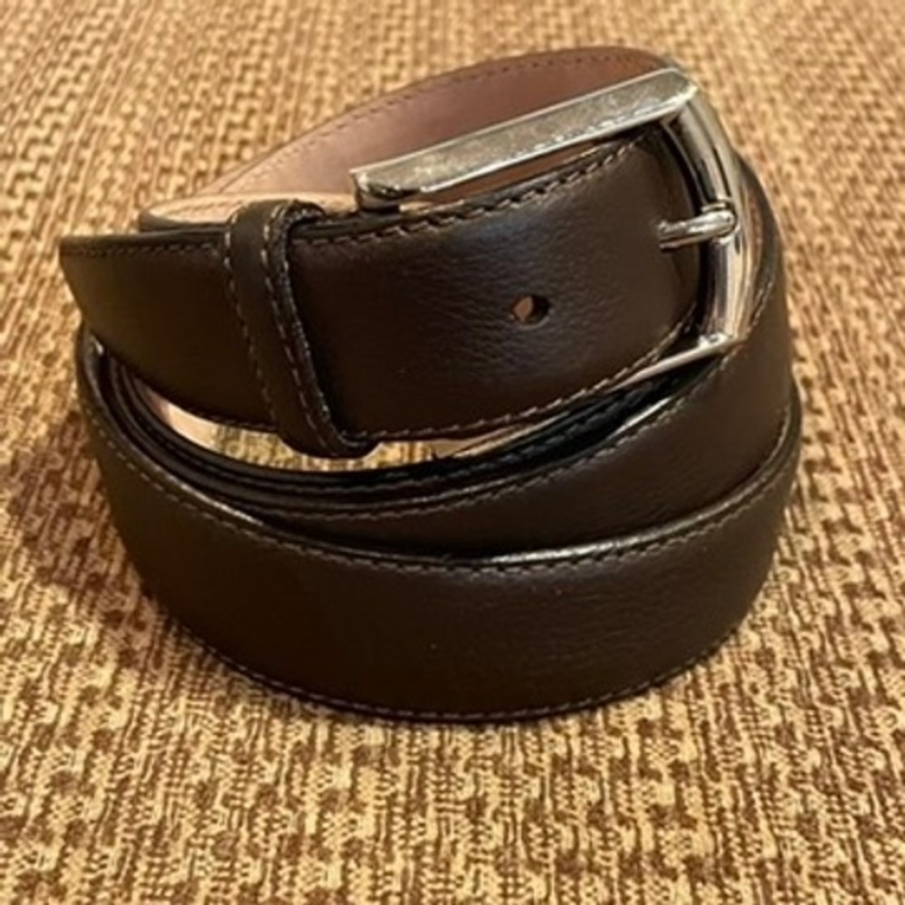 Brioni Mens Dark Brown Italian Leather Belt Silver Buckle Sz 50 Italy‎ Old Money